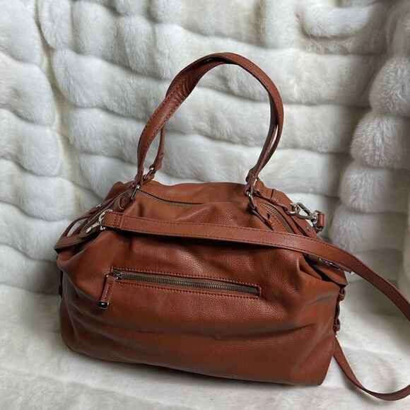 Big Buddha brown vegan zippered Satchel/shoulder bag gold tone hardwares. - Picture 13 of 14